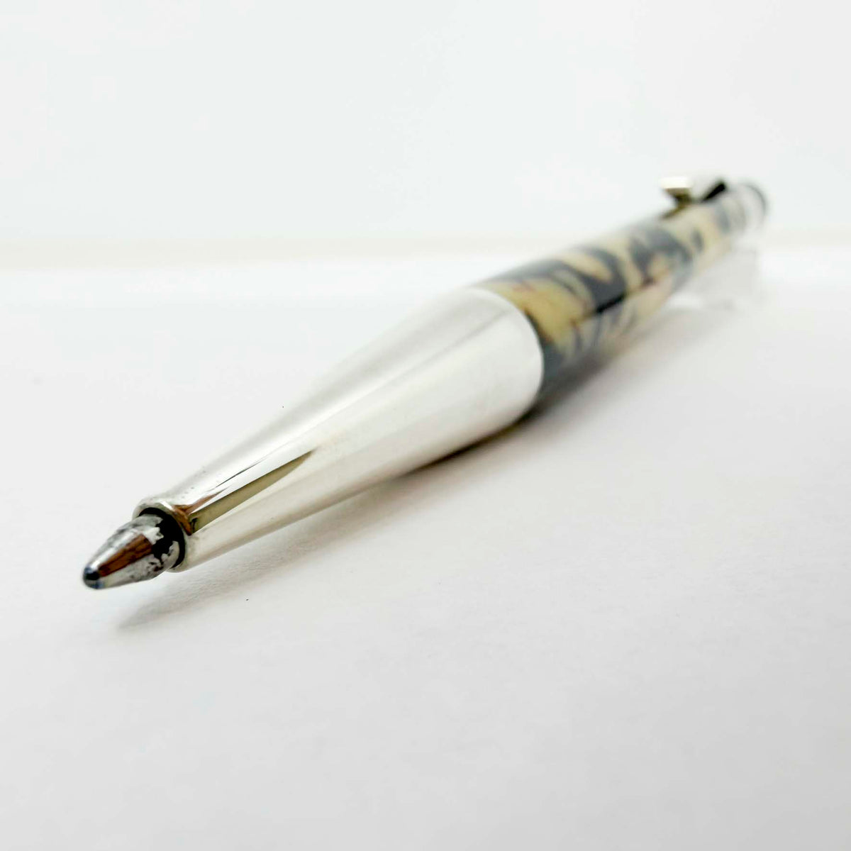 Yard-o-Led Astoria Marbled Cream & Ebony Ballpoint Pen - Sterling Silver Clip & Trim