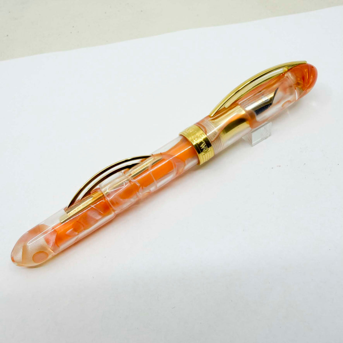Visconti "Millennium Two" Orange Streaked Transparent Limited Edition Crescent Fill Fountain Pen - Semi-Flex Medium 18kt Gold Nib - MINT