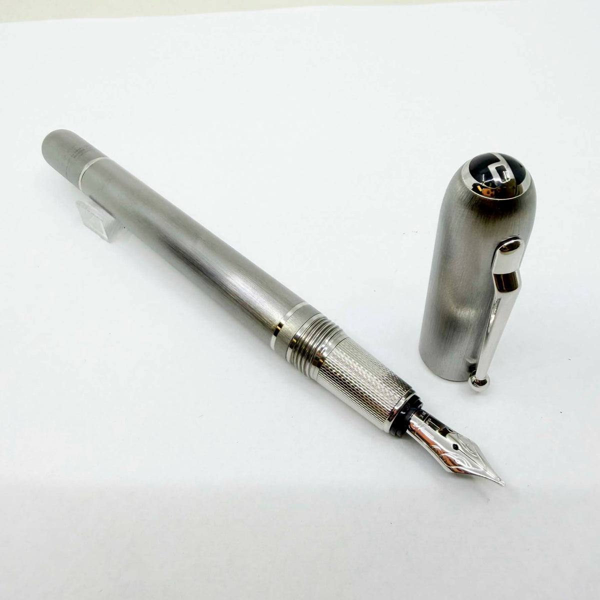 Dunhill Sidecar Brushed Stainless Steel Fountain Pen - Medium 18kt Gold Nib - MINT