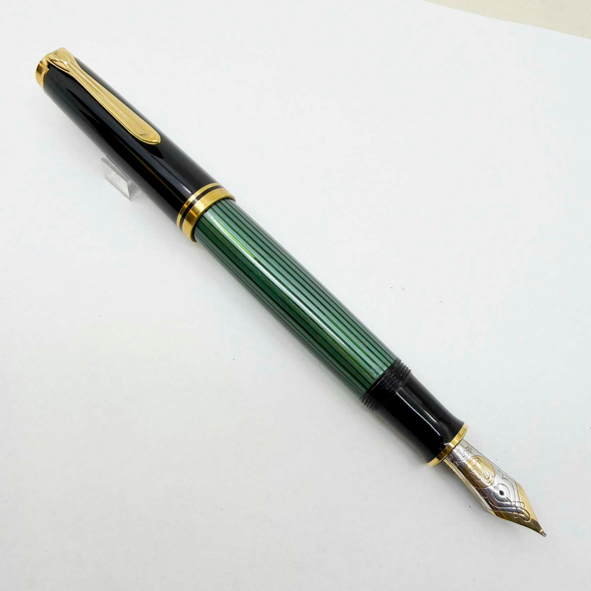 Pelikan M800 Green Striped Fountain Pen - Early Model "W. Germany" On Cap Band - Medium 18kt "PF" Nib
