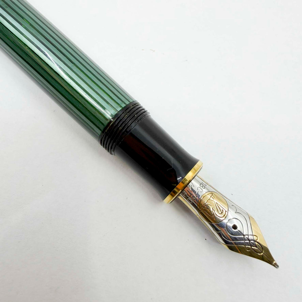Pelikan M800 Green Striped Fountain Pen - Early Model "W. Germany" On Cap Band - Medium 18kt "PF" Nib