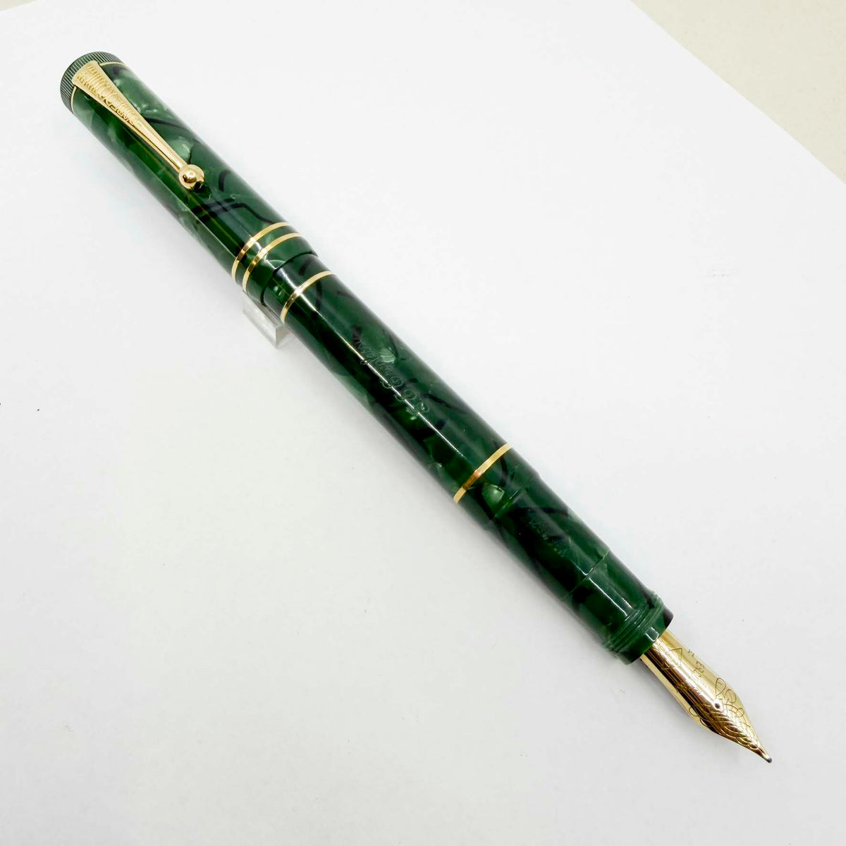 OMAS E.E. Ercolessi Marbled Green Celluloid Limited Edition Fountain Pen - Medium 18kt Gold Nib