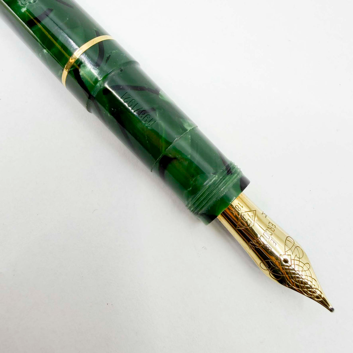 OMAS E.E. Ercolessi Marbled Green Celluloid Limited Edition Fountain Pen - Medium 18kt Gold Nib