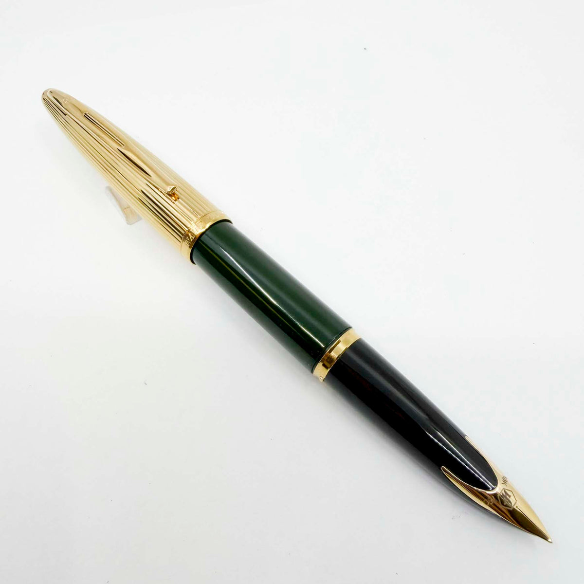 Waterman Carene Deluxe Green Barrel/Gold-Plated Cap Fountain Pen - Fine 18kt Gold Nib