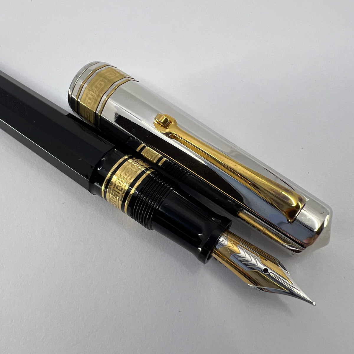 OMAS Doue Facetted Large Paragon Fountain Pen - Sterling Silver Cap - Fine 18kt Gold Nib