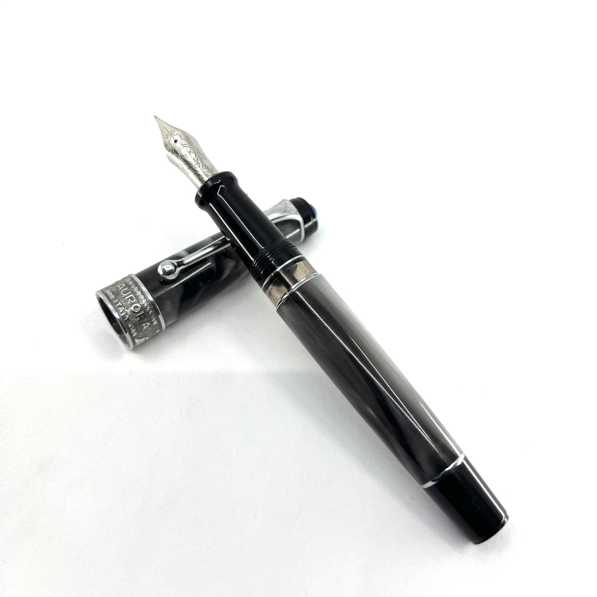 Aurora "Europa" Optima Marbled Charcoal & Gray Limited  Edition Fountain Pen - Fine 18kt Gold Nib