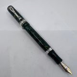 Visconti Grande Green Marbled/Bronze Streaked "Michelangelo" Celluloid  Fountain Pen Circa 2000 - Fine 18kt Gold Nib
