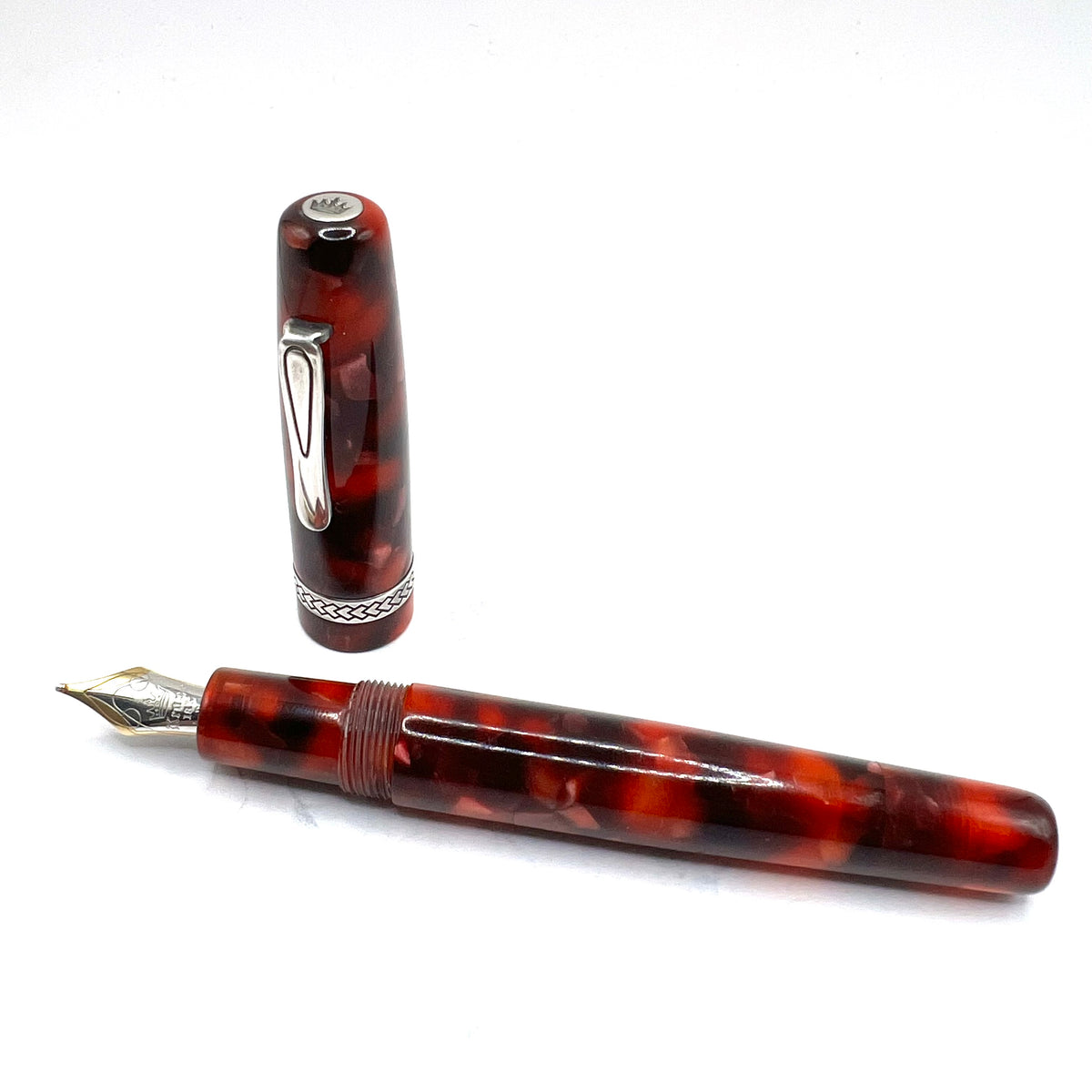 Krone Vintage Fiesta Marbled Burgundy Fountain Pen - Broad 18kt Gold Nib