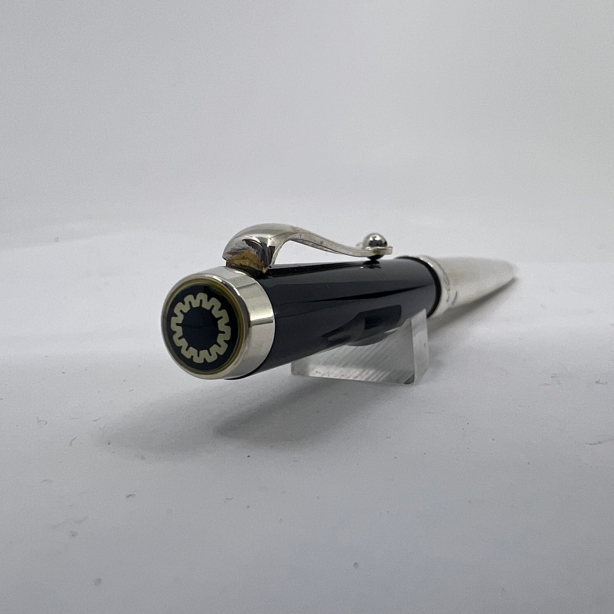 Montegrappa Ballpoint Pen with Dark Blue Cap & Sterling Silver Barrel and Trim