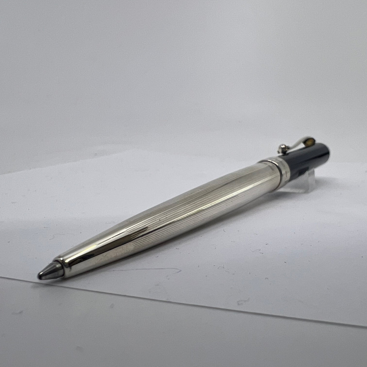 Montegrappa Ballpoint Pen with Dark Blue Cap & Sterling Silver Barrel and Trim