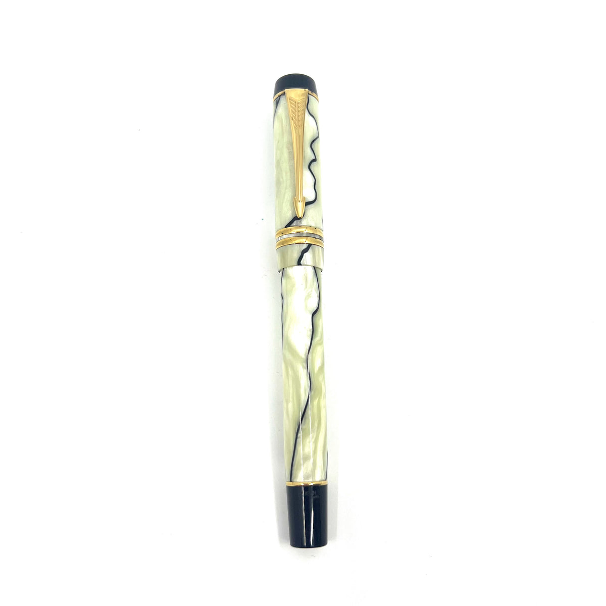Parker Duofold International (Standard Size) Pearl & Black Fountain Pen - Broad Stub 18kt Gold Nib