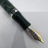 Visconti Grande Green Marbled/Bronze Streaked "Michelangelo" Celluloid  Fountain Pen Circa 2000 - Fine 18kt Gold Nib