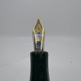 Visconti Grande Green Marbled/Bronze Streaked "Michelangelo" Celluloid  Fountain Pen Circa 2000 - Fine 18kt Gold Nib