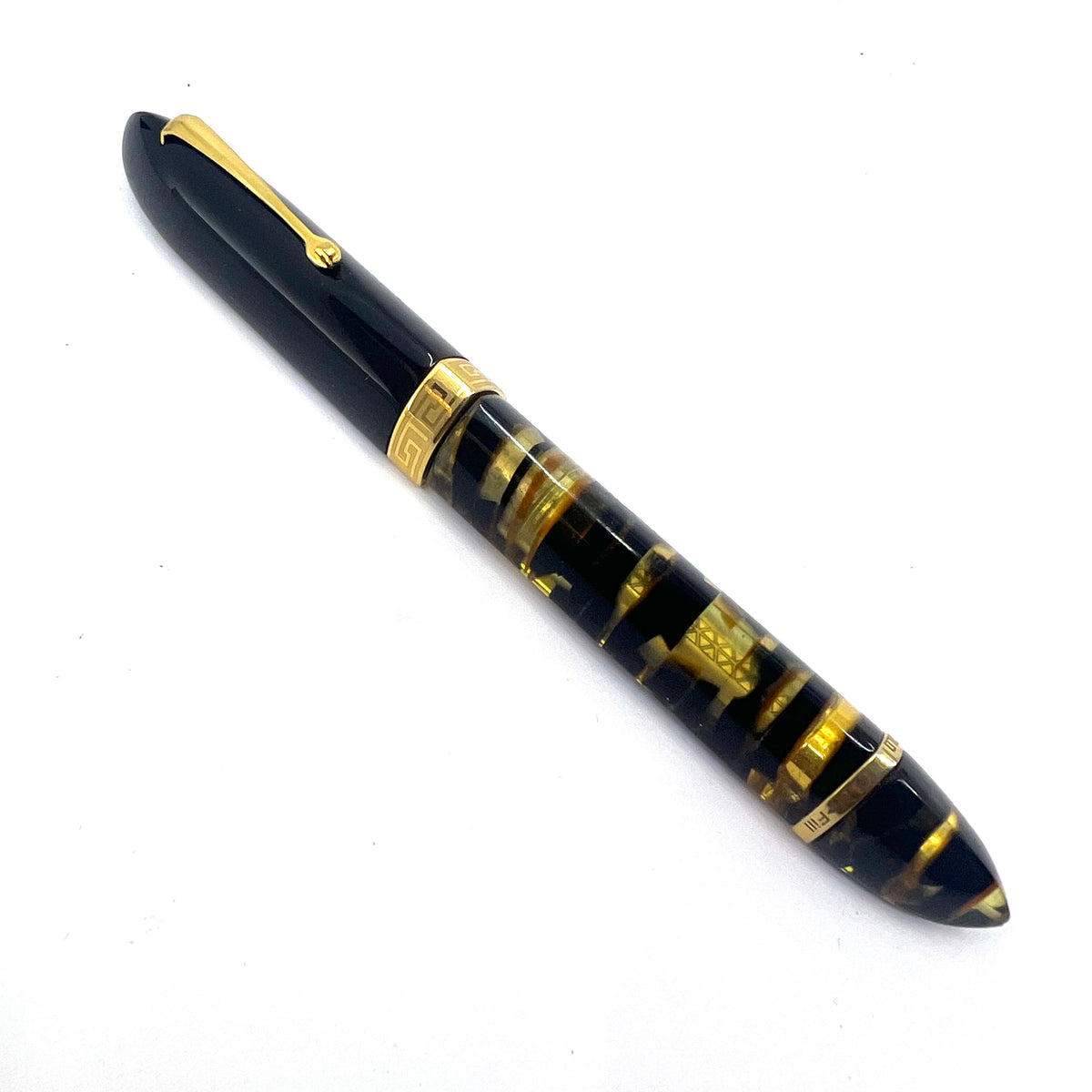 ASC - ARMANDO SIMONI CLUB  Oversized Triangolo Black Lucens Celluloid Limited Edition 3-Sided Fountain Pen - Magic Flex Large #8 Size Medium 14kt Gold Nib