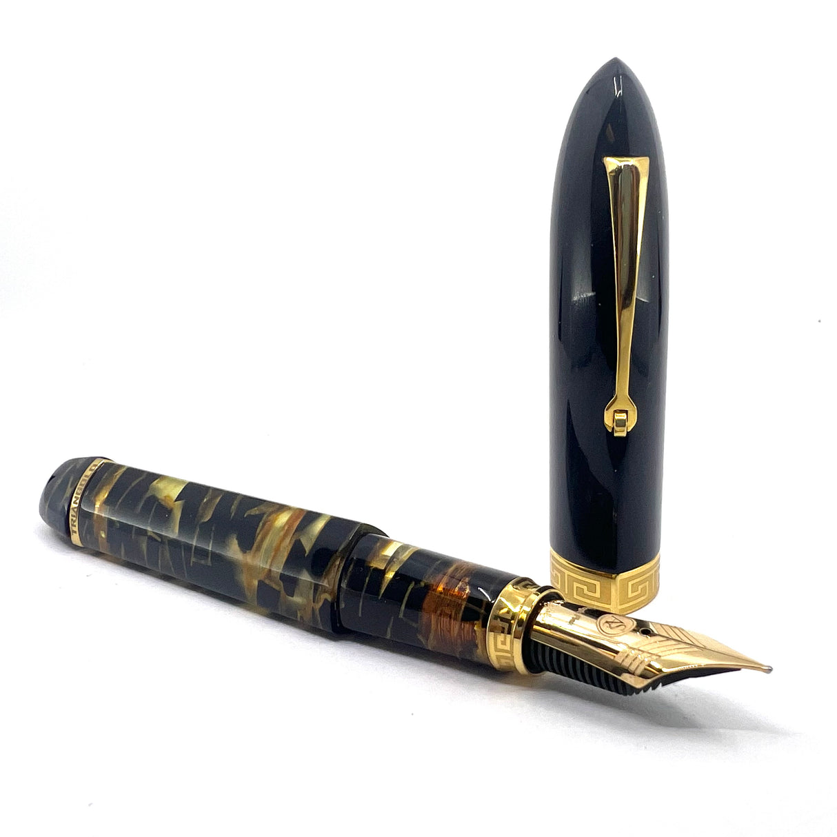ASC - ARMANDO SIMONI CLUB  Oversized Triangolo Black Lucens Celluloid Limited Edition 3-Sided Fountain Pen - Magic Flex Large #8 Size Medium 14kt Gold Nib