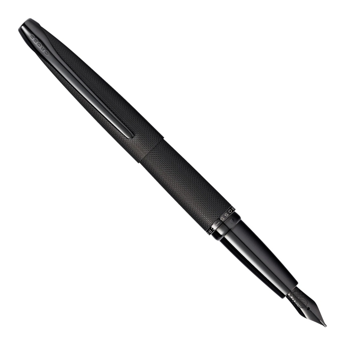 Cross ATX®  Brushed Black with Machine-Turned Diamond Pattern Engraving with Polished Black PVD Fountain Pen