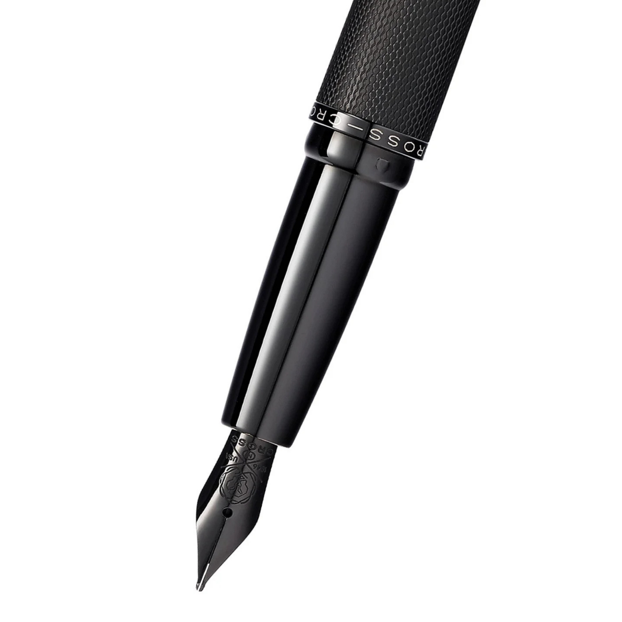 Cross ATX®  Brushed Black with Machine-Turned Diamond Pattern Engraving with Polished Black PVD Fountain Pen
