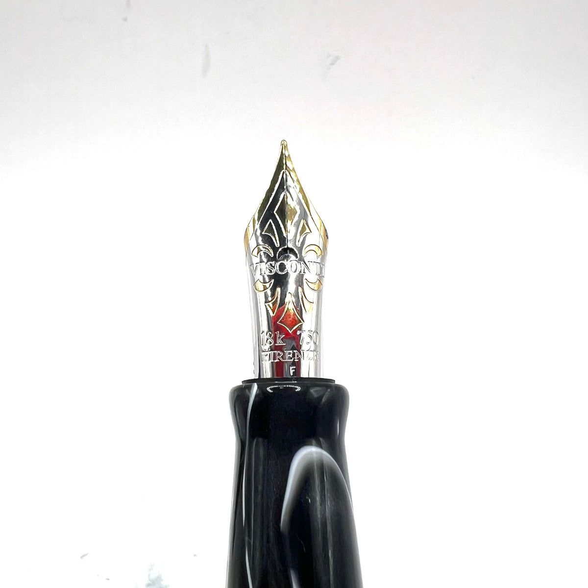 Visconti Marbled Lustrous Charcoal & White Kaleido Fountain Pen - Fine 18kt Gold Nib