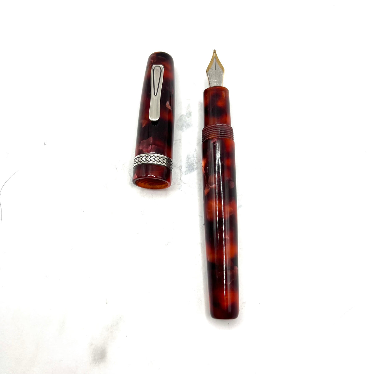 Krone Vintage Fiesta Marbled Burgundy Fountain Pen - Broad 18kt Gold Nib