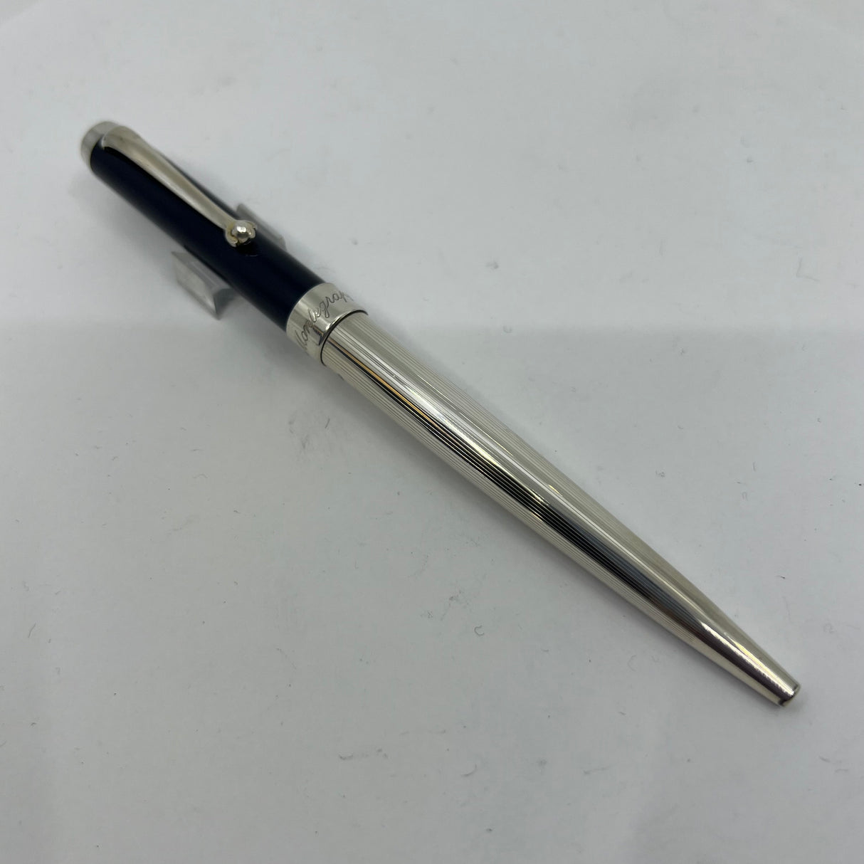 Montegrappa Ballpoint Pen with Dark Blue Cap & Sterling Silver Barrel and Trim