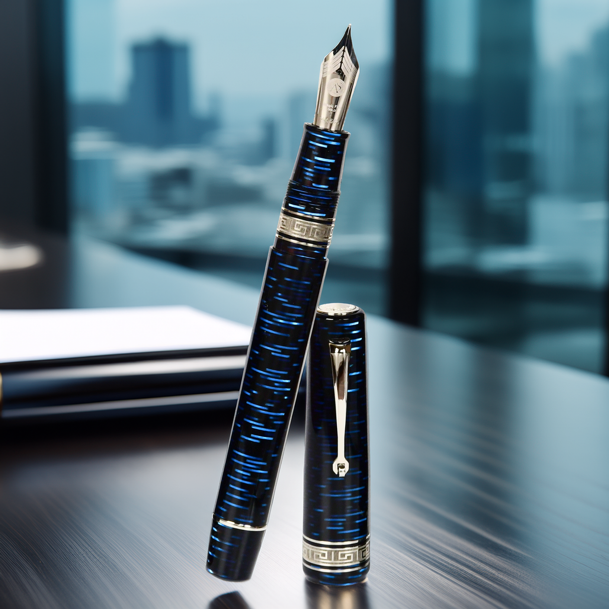 ASC Bologna Extra Blue "Wall Street" Skyscraper  Limited Edition Fountain Pen Collection