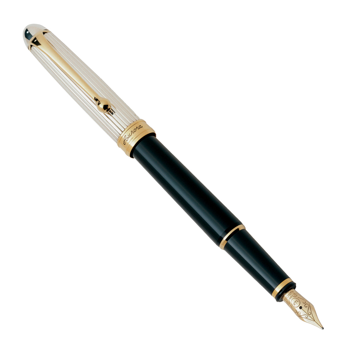 Aurora 88 Sterling Silver Cap / Black Barrel Small Fountain Pen