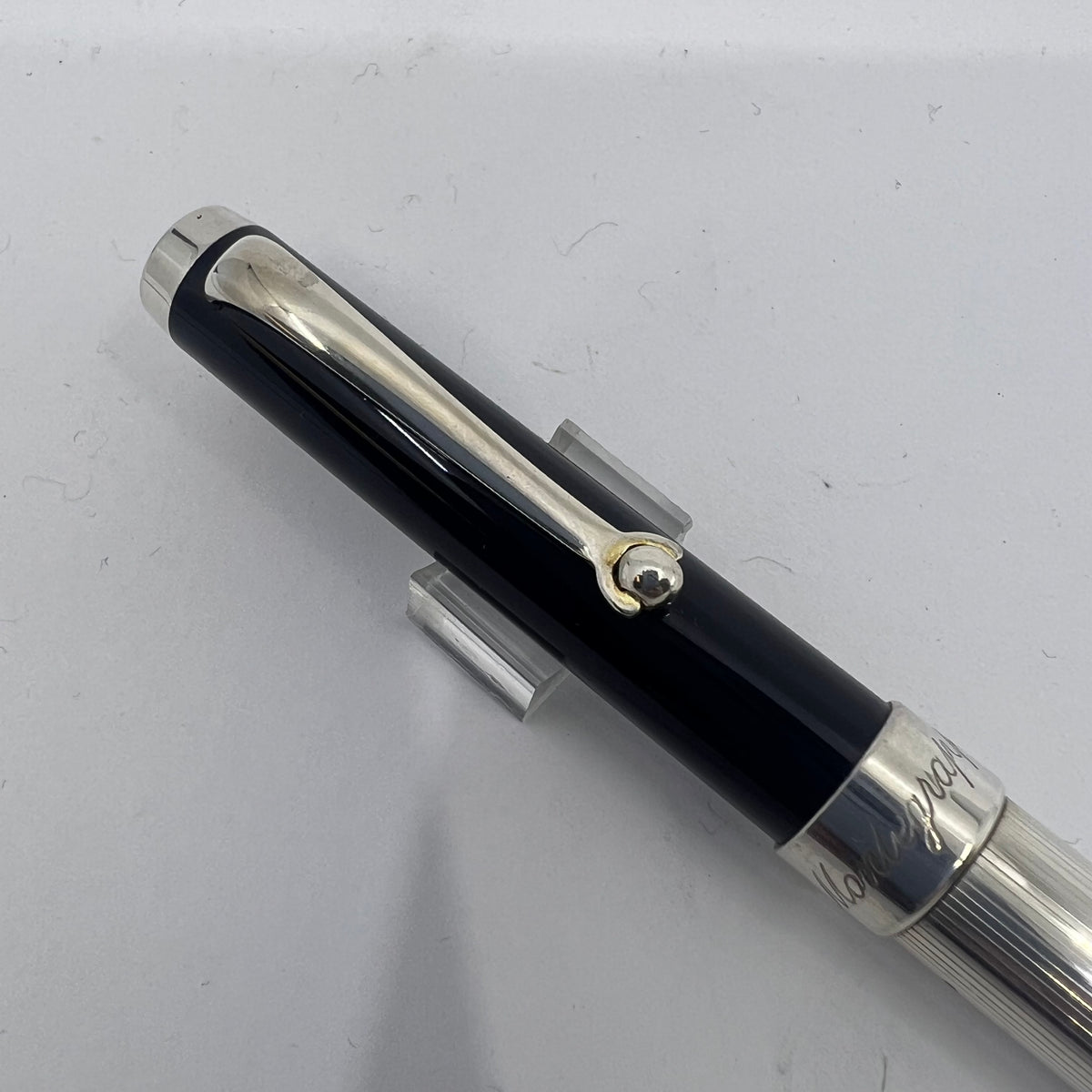 Montegrappa Ballpoint Pen with Dark Blue Cap & Sterling Silver Barrel and Trim