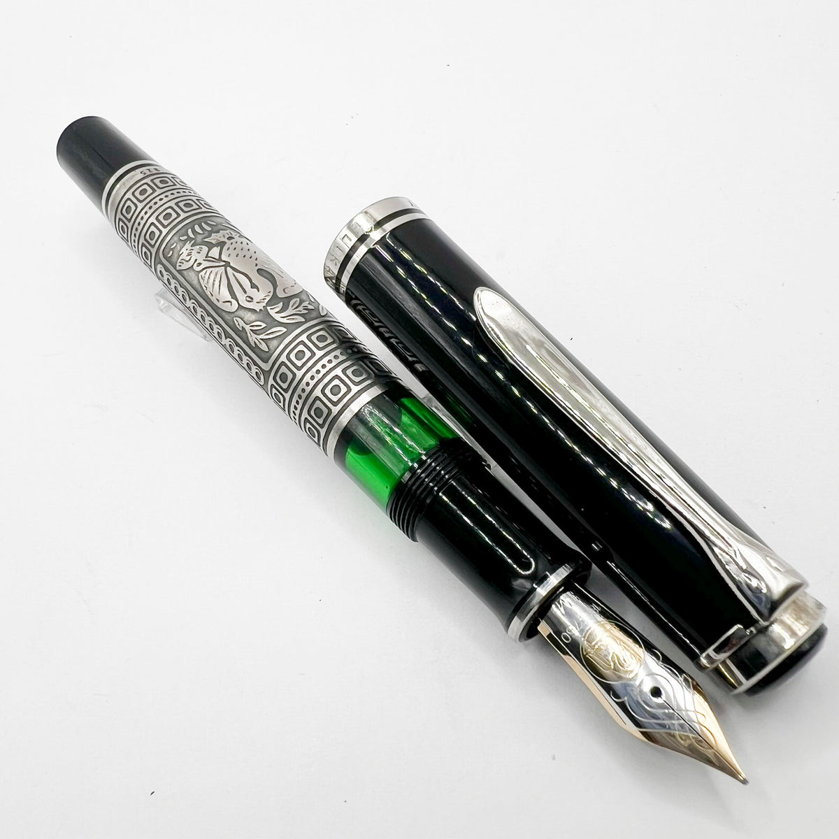 Pelikan M910 Toledo Sterling Silver Fountain Pen - Semi-Flex Medium 18kt Gold Nib