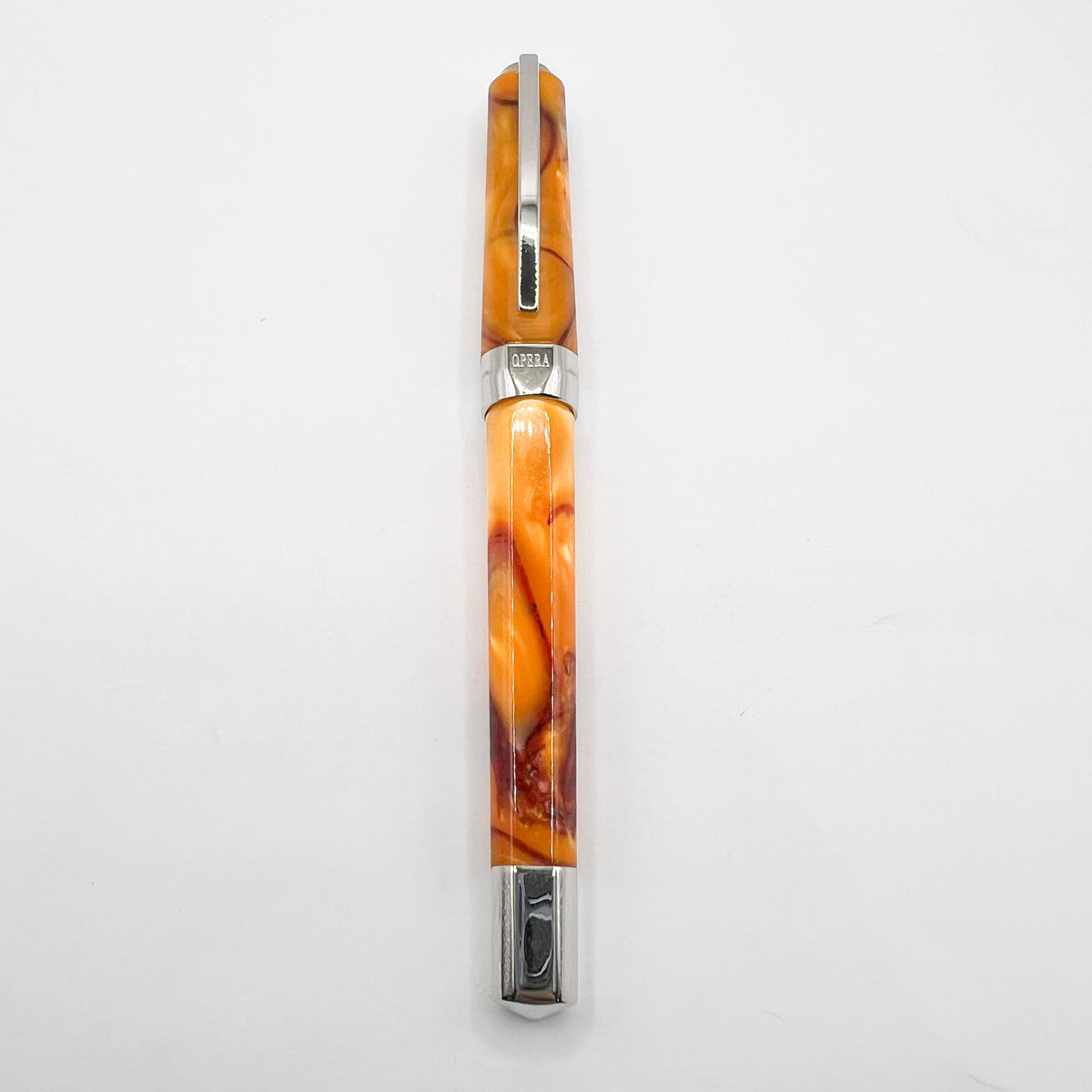 Visconti Opera Fountain Pen with Burgundy Streaking on Amber Backdrop - Medium 14kt Gold Nib