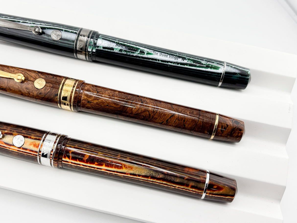 ASC -  Armando Simoni Club "THE 3 KINGS SET" The Grail of ASC - Set of 3 Celluloid Fountain Pens with Specialty Flexible Nibs!
