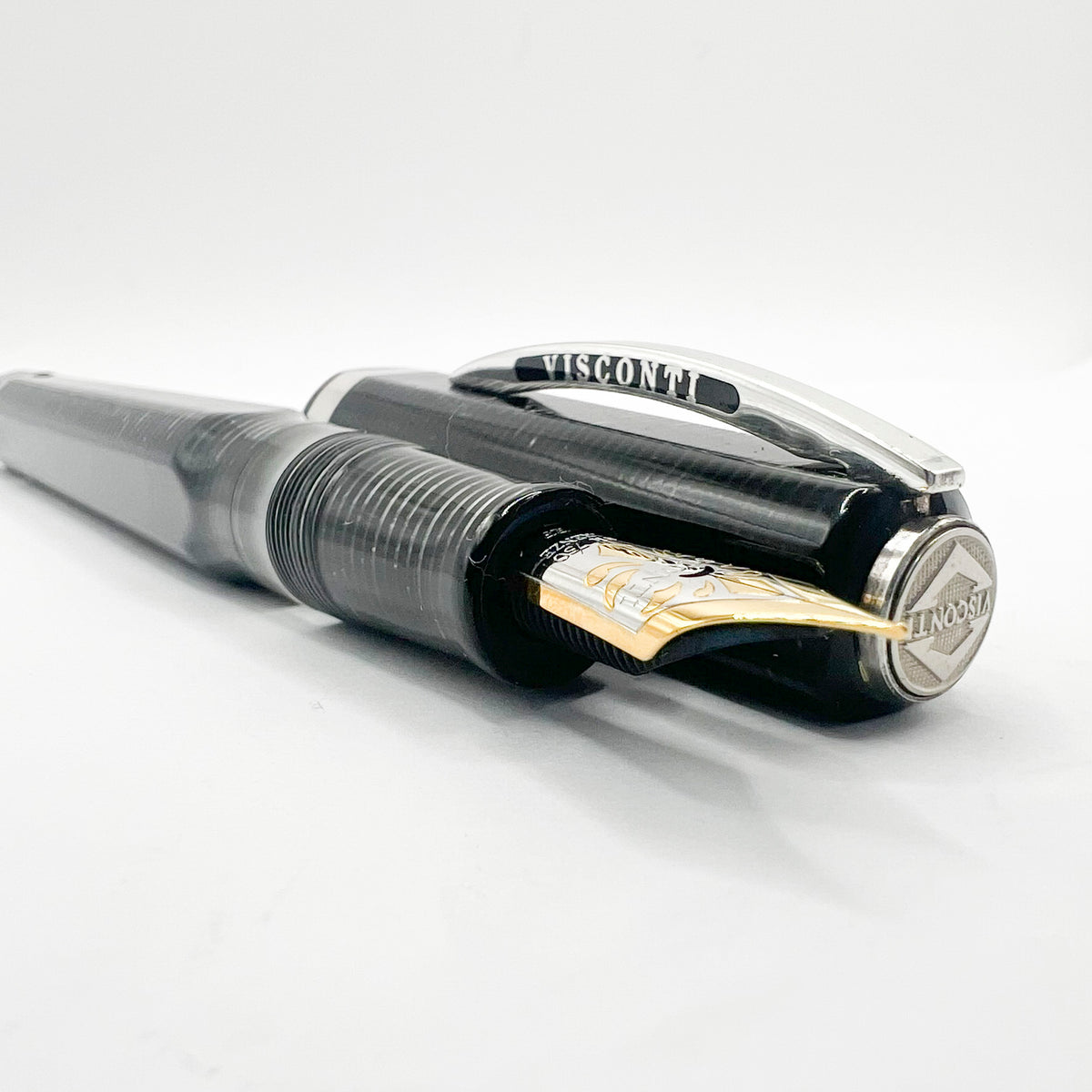 Visconti Oversized Wall Street Limited Edition Glittering Silver Gray Striped Celluloid Fountain Pen - Medium 18kt Gold Nib