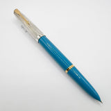 Parker 51 Special Edition Sterling Silver & Vista Blue Fountain Pen - Fine 18kt Gold  Nib