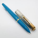 Parker 51 Special Edition Sterling Silver & Vista Blue Fountain Pen - Fine 18kt Gold  Nib