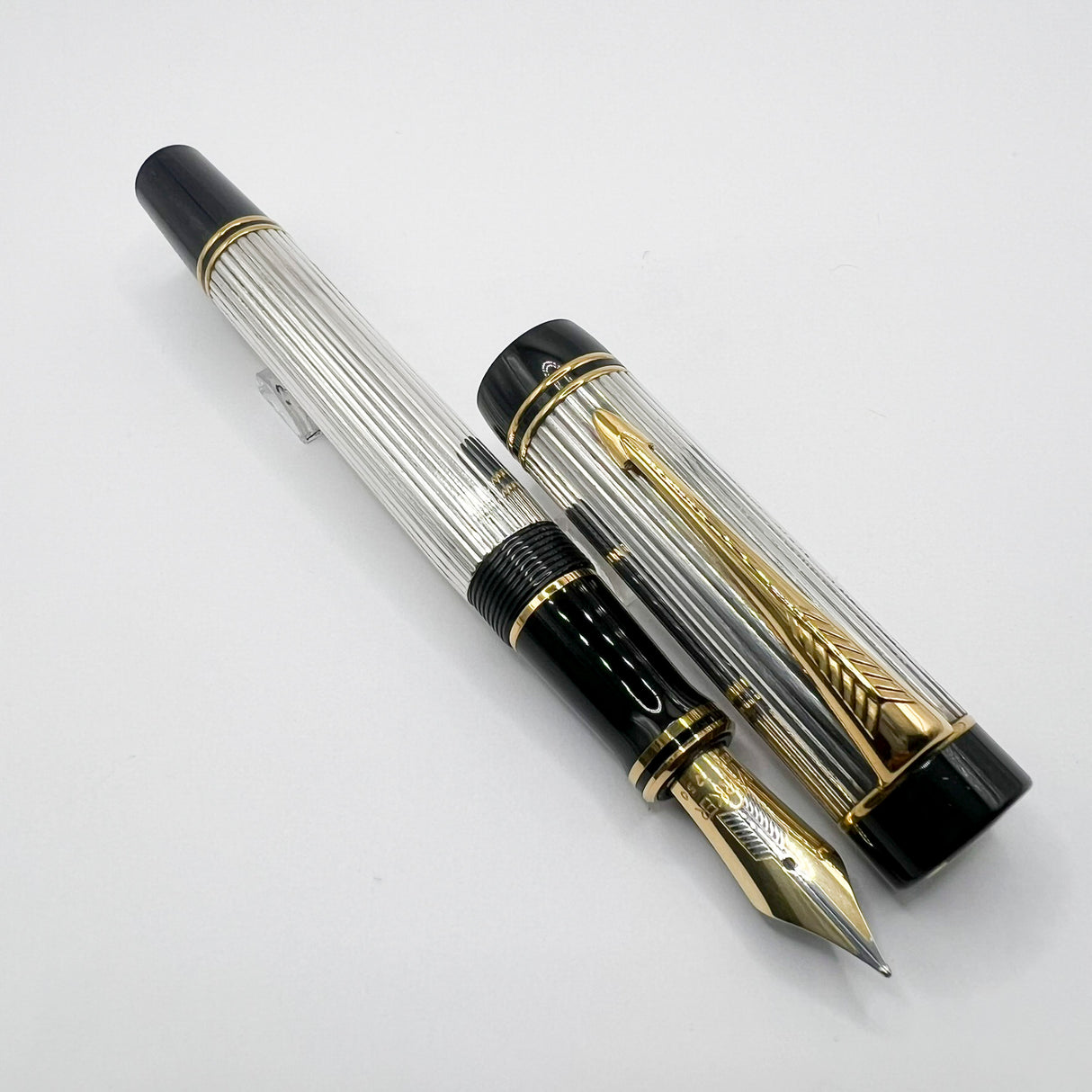 Parker Duofold Centennial (Largest Size)  Sterling Silver Fountain Pen - Medium  18kt Gold Nib