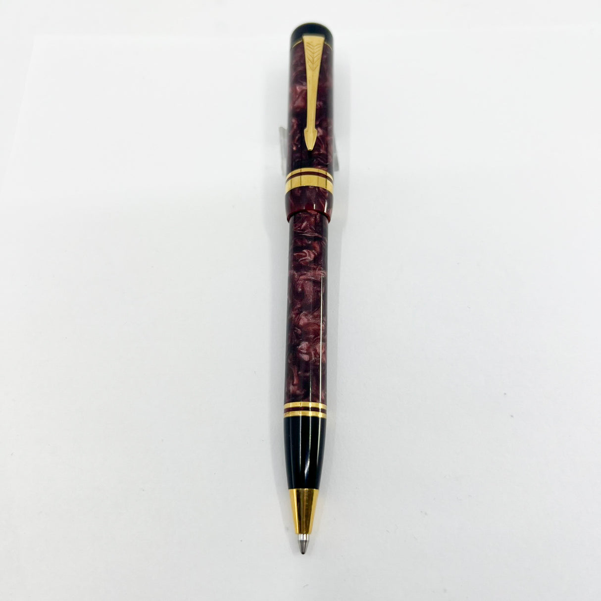 Parker  Duofold First Generation Marbled Maroon Cap Actuated Ballpoint Pen - Circa 1989 - SCARCE!