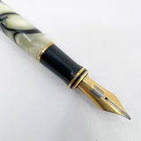Parker Norman Rockwell Duofold Centennial Limited Edition Unique Swirly  Black & Pearl Fountain Pen - Medium 18kt Gold Nib -  Trim Rings and the Cap Top Medallion are Solid 18k Gold!