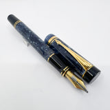 Parker Duofold Centennial (Largest) Marbled Blue  Fountain Pen - Broad Oblique #91 18kt Gold Nib (Circa 1990)