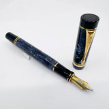 Parker Duofold Centennial (Largest) Marbled Blue  Fountain Pen - Broad Oblique #91 18kt Gold Nib (Circa 1990)