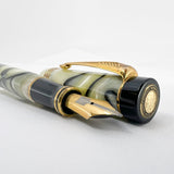 Parker Norman Rockwell Duofold Centennial Limited Edition Unique Swirly  Black & Pearl Fountain Pen - Medium 18kt Gold Nib -  Trim Rings and the Cap Top Medallion are Solid 18k Gold!