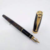 Parker Sonnet Chinese Laque Vision Fonce/Dark Brown & Gold Flecks Fountain Pen - Medium 18kt Gold Nib - Tiffany Version with "Raised T" Embedded in Cap Top
