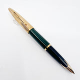 Waterman Carene Deluxe Green Barrel/Gold-Plated Fluted Cap Fountain Pen - Fine 18kt Gold Nib