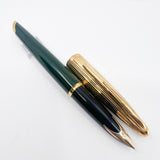 Waterman Carene Deluxe Green Barrel/Gold-Plated Fluted Cap Fountain Pen - Fine 18kt Gold Nib