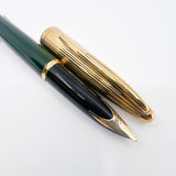 Waterman Carene Deluxe Green Barrel/Gold-Plated Fluted Cap Fountain Pen - Fine 18kt Gold Nib