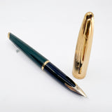 Waterman Carene Deluxe Green Barrel/Gold-Plated Fluted Cap Fountain Pen - Fine 18kt Gold Nib