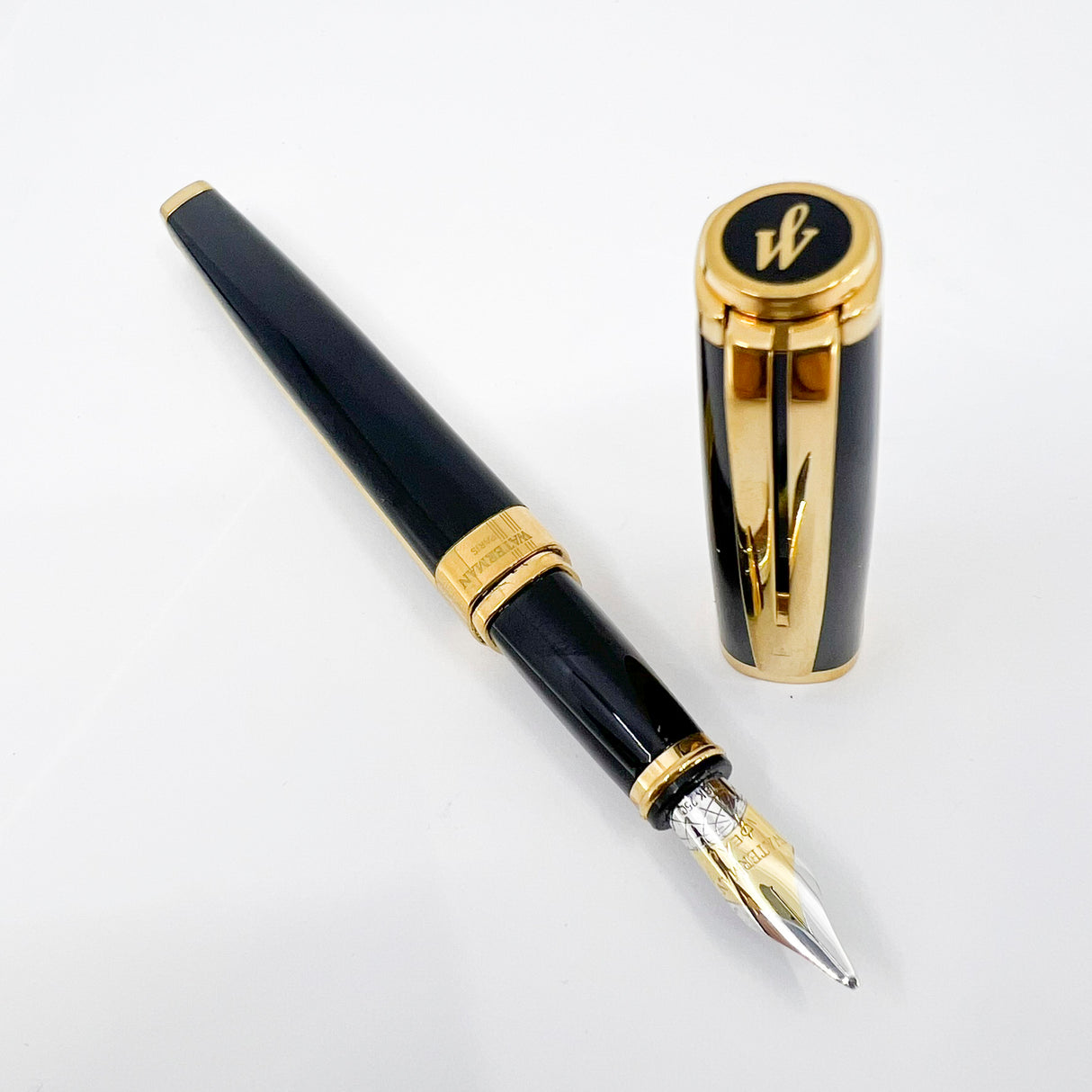 Waterman Oversized Exception 4-Sided "Night & Day" Gold-Plated Striped Fountain Pen - Broad 18kt Gold Nib