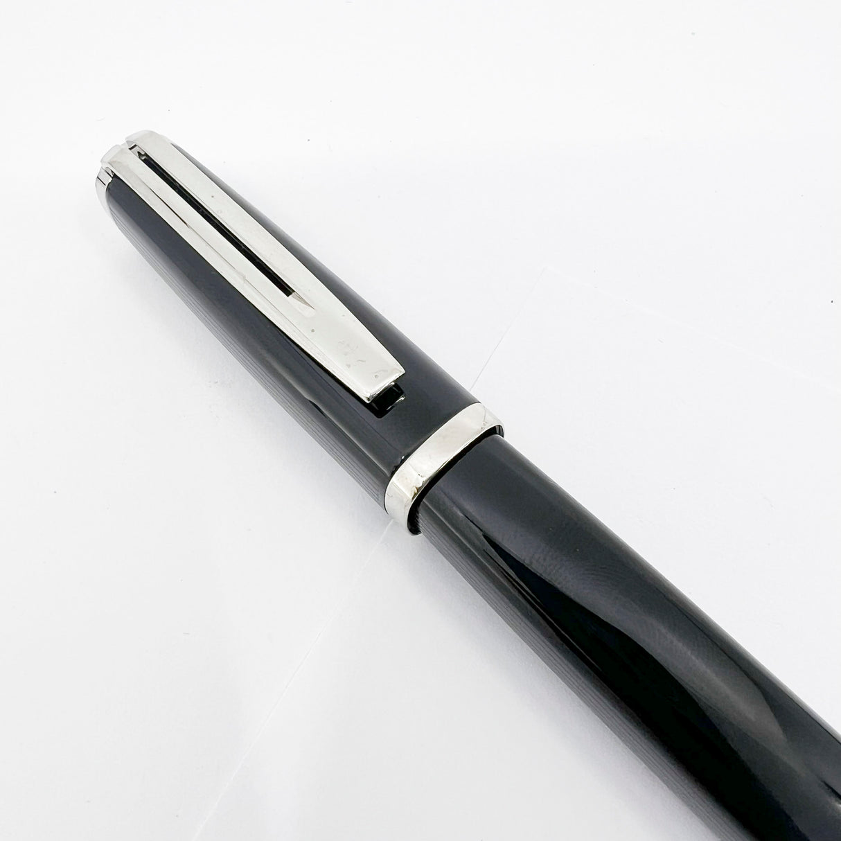 Waterman Oversized Exception Black Fountain Pen - 4-Sided Body  with 2 Sides of Charcoal Stripes -  Medium 18kt Gold Nib