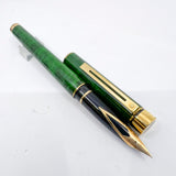 Sheaffer Full Size Targa Marbled Green Ronce Lacque Fountain Pen - Fine 14kt Gold Nib