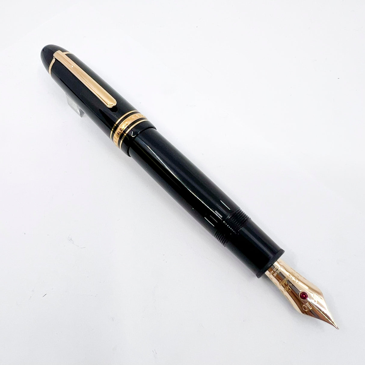 Montblanc Special Order Meisterstuck #149 (Largest) Fountain Pen - Bespoke Fine 18kt Gold Nib with Authentic  Ruby  Embedded + Special Nib Engraving