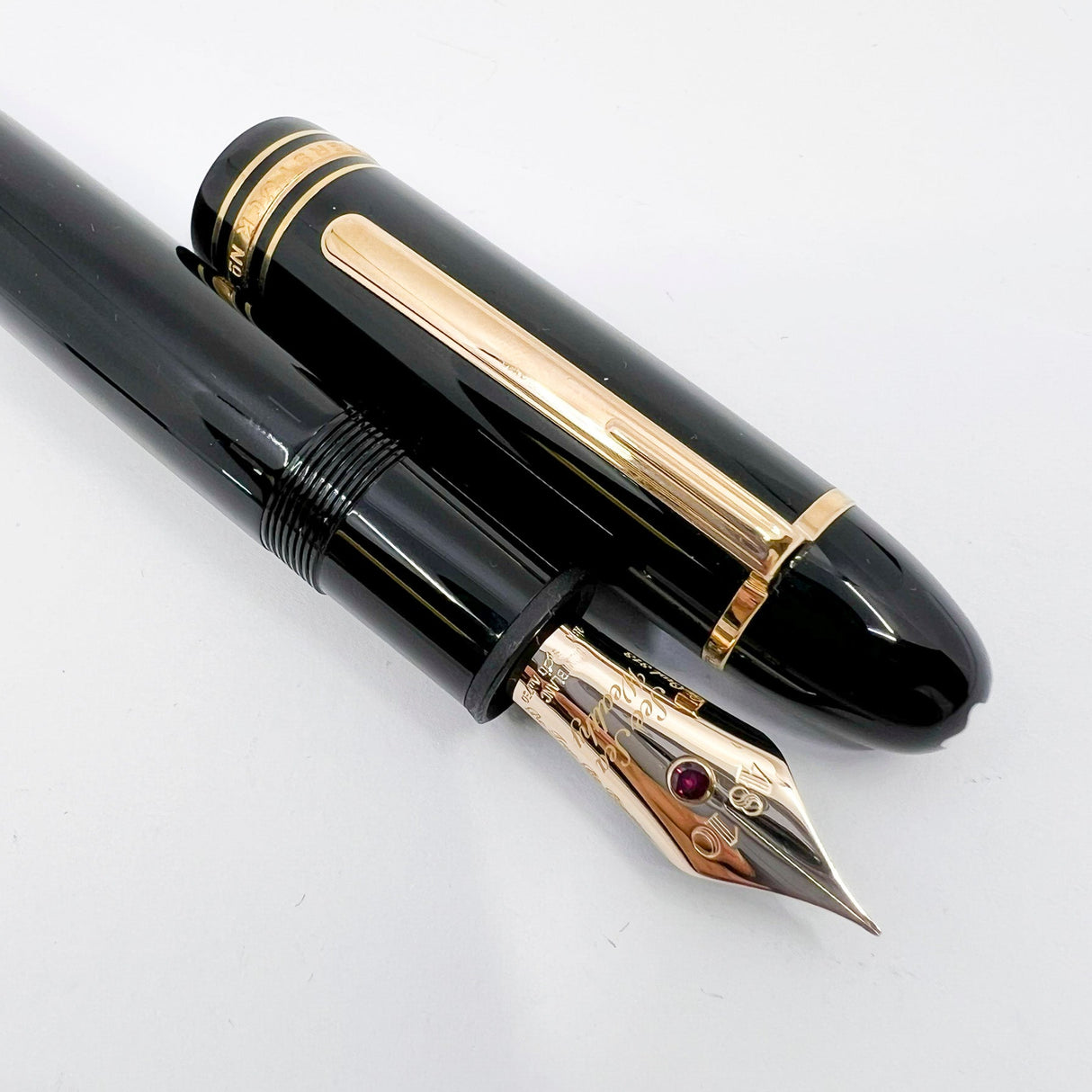 Montblanc Special Order Meisterstuck #149 (Largest) Fountain Pen - Bespoke Fine 18kt Gold Nib with Authentic  Ruby  Embedded + Special Nib Engraving
