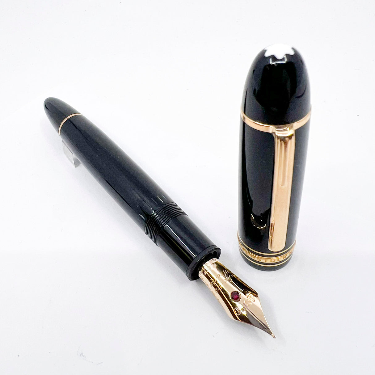 Montblanc Special Order Meisterstuck #149 (Largest) Fountain Pen - Bespoke Fine 18kt Gold Nib with Authentic  Ruby  Embedded + Special Nib Engraving